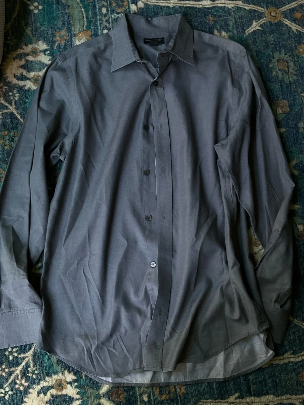 Banana Republic Men's Slim Fit Button Dark Gray Blur Dress Shirt Medium